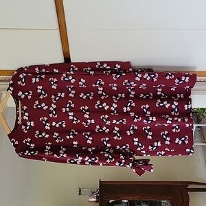 Banana Republic Navy Burgundy And Cream Floral Dress with Bowtie 3/4 Sleeve